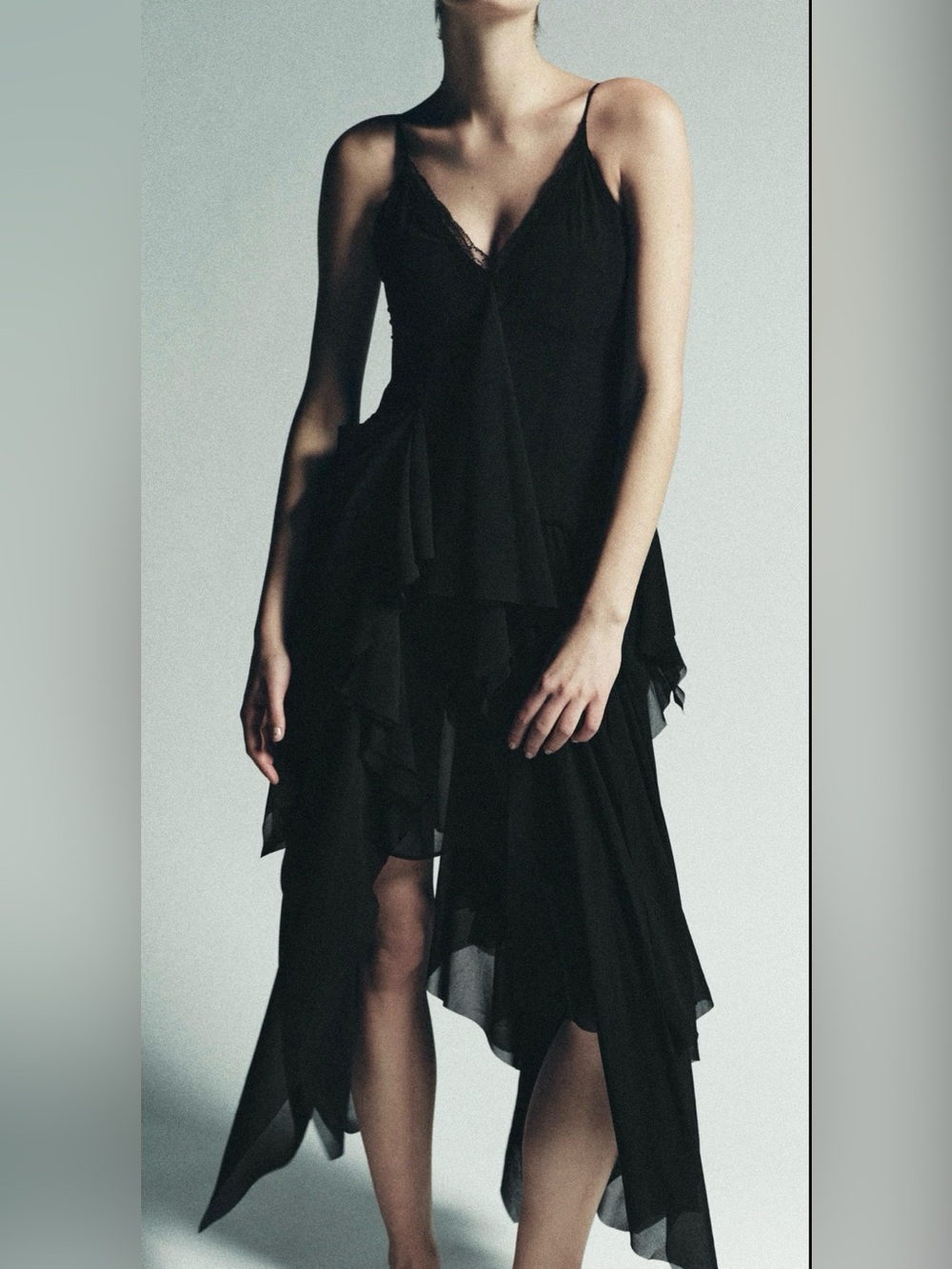 Zara ruffle black asymmetrical midi dress / NWT / Small